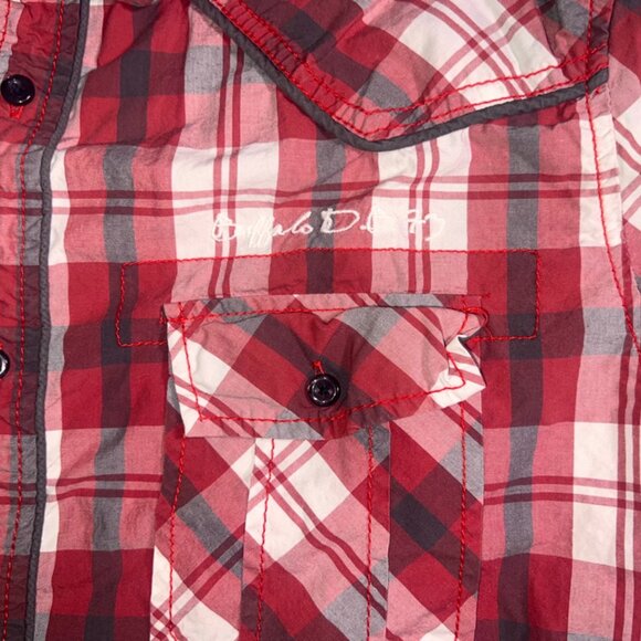 Buffalo David Bitton Men Large Red Plaid Button Down Pocket (K) - Picture 5 of 7